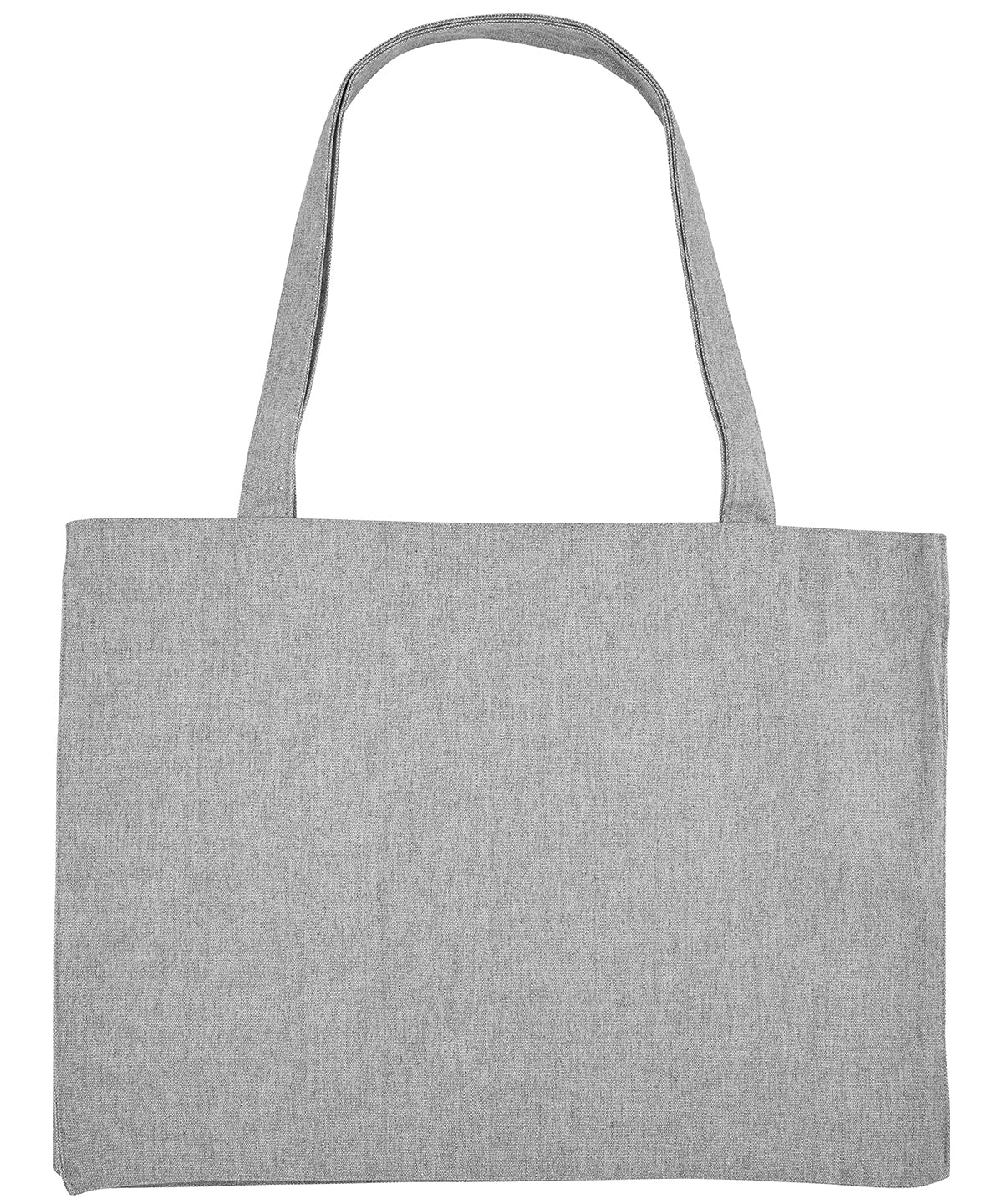 A photo showing the shape of the heather grey organic cotton tote