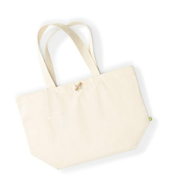 A photo showing the shape of the natural organic cotton tote